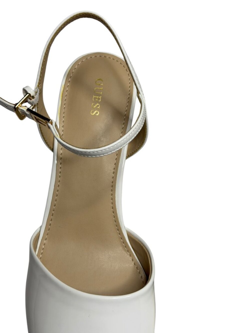 Guess Zione Sandals Shoes Faux Patent Leather Platform Wedge White 10 NIB - Picture 6 of 14